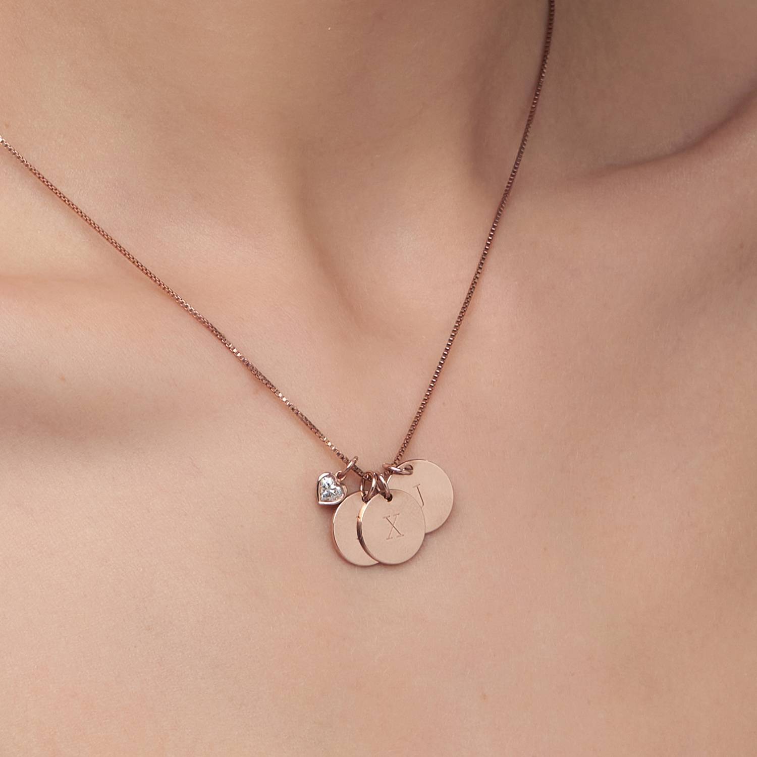 Willow Disc Initial Necklace With 0.2 Ct Heart Shaped Diamond- Rose Gold Vermeil-4 product photo