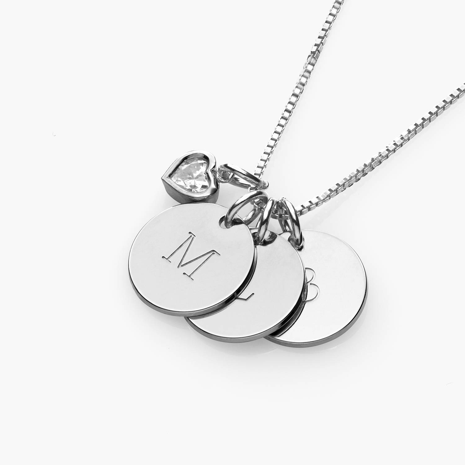 Willow Disc Initial Necklace With 0.2 Ct Heart Shaped Diamond- Silver product photo