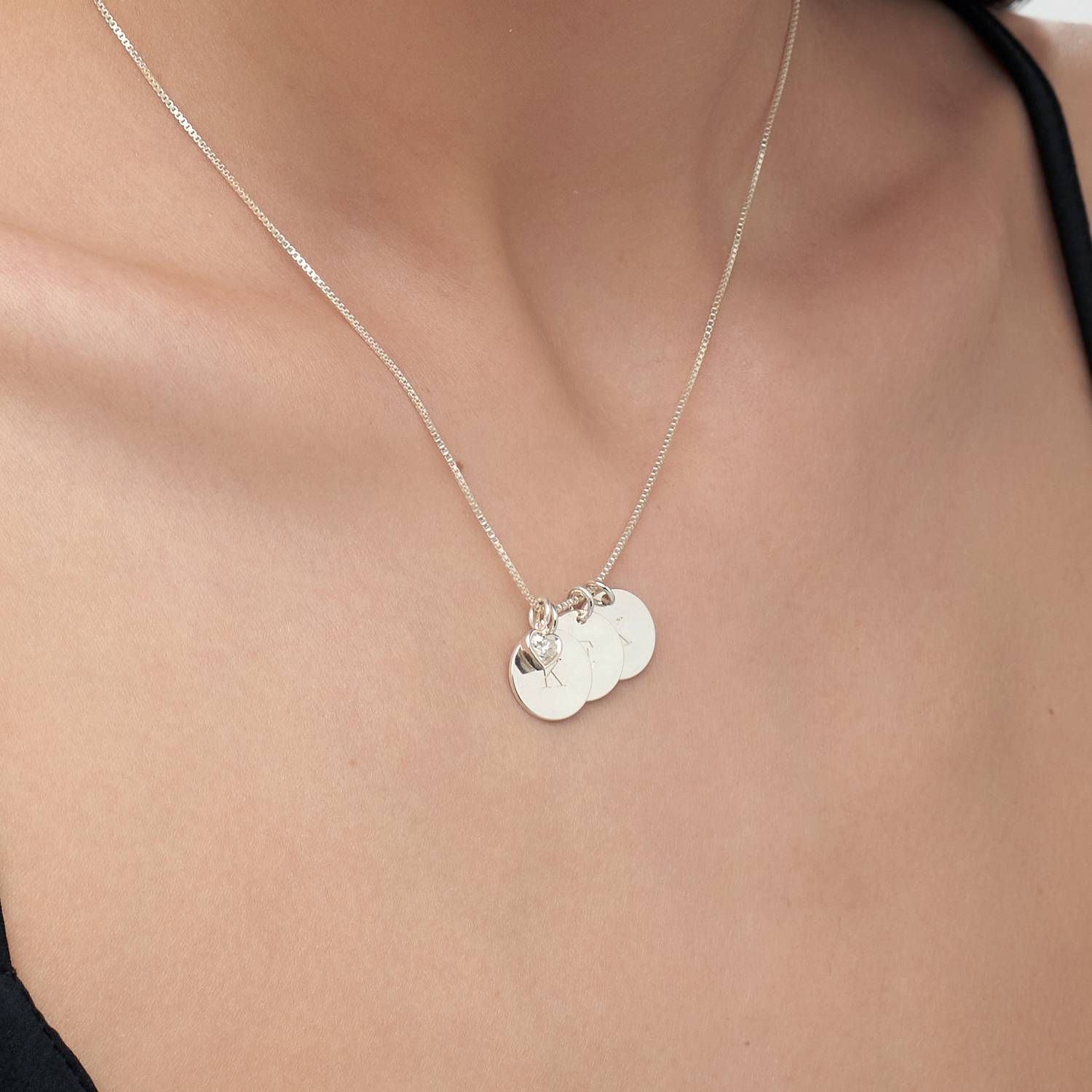 Willow Disc Initial Necklace With 0.2 Ct Heart Shaped Diamond- Silver-4 product photo