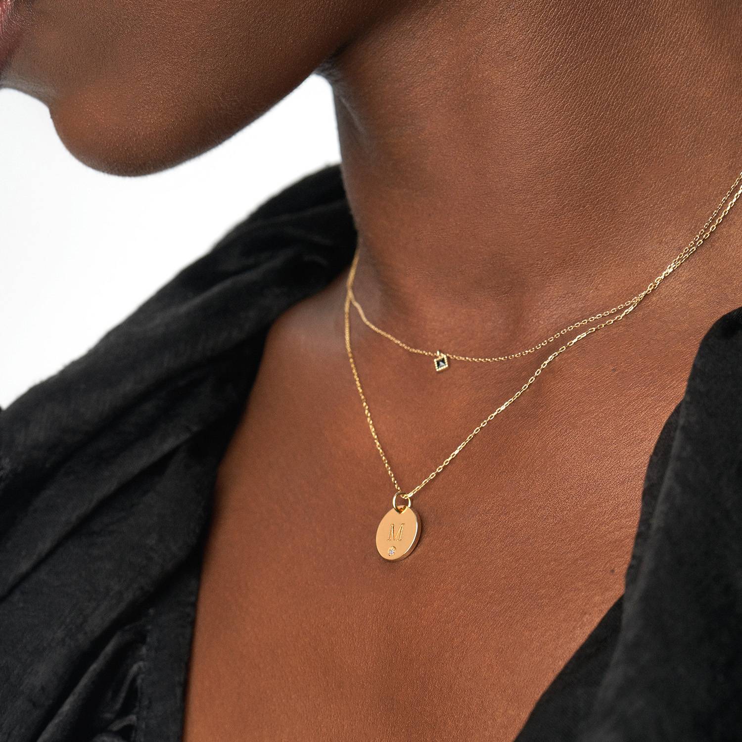 Willow Disc Initial Necklace With Diamond - 14k Solid Gold-2 product photo