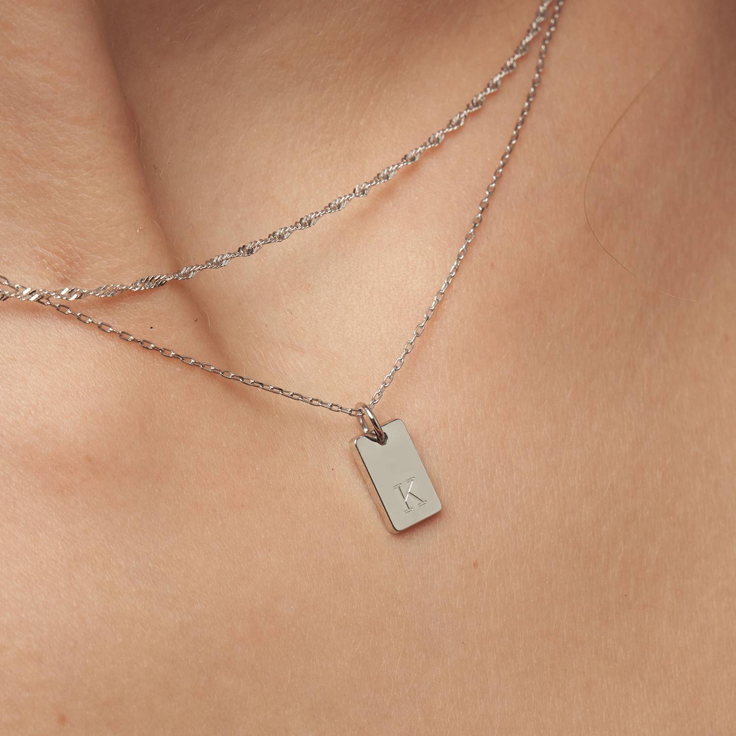 Willow Tag Initial Necklace – 14k Solid White Gold-4 product photo