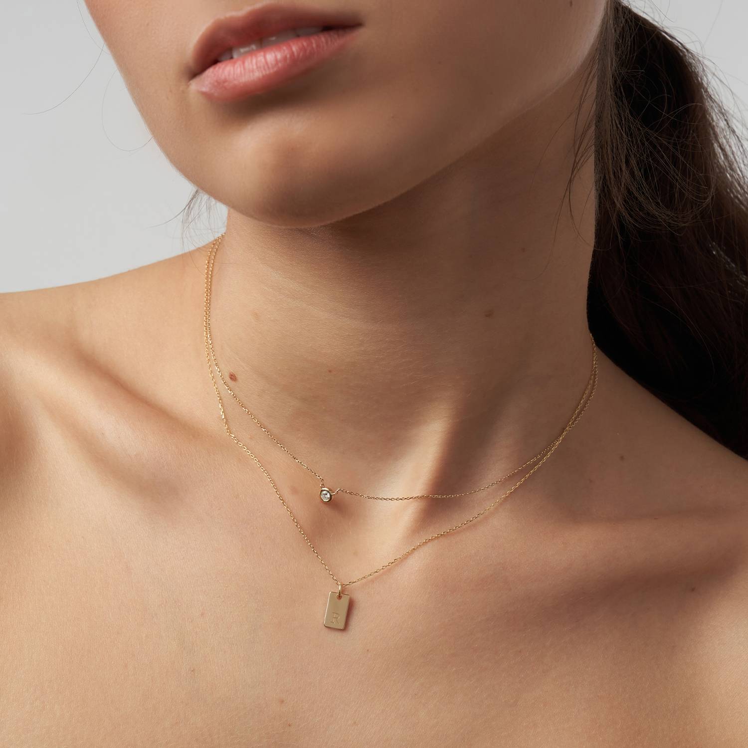 Willow tag Initial Necklace - 14K Solid Gold-4 product photo