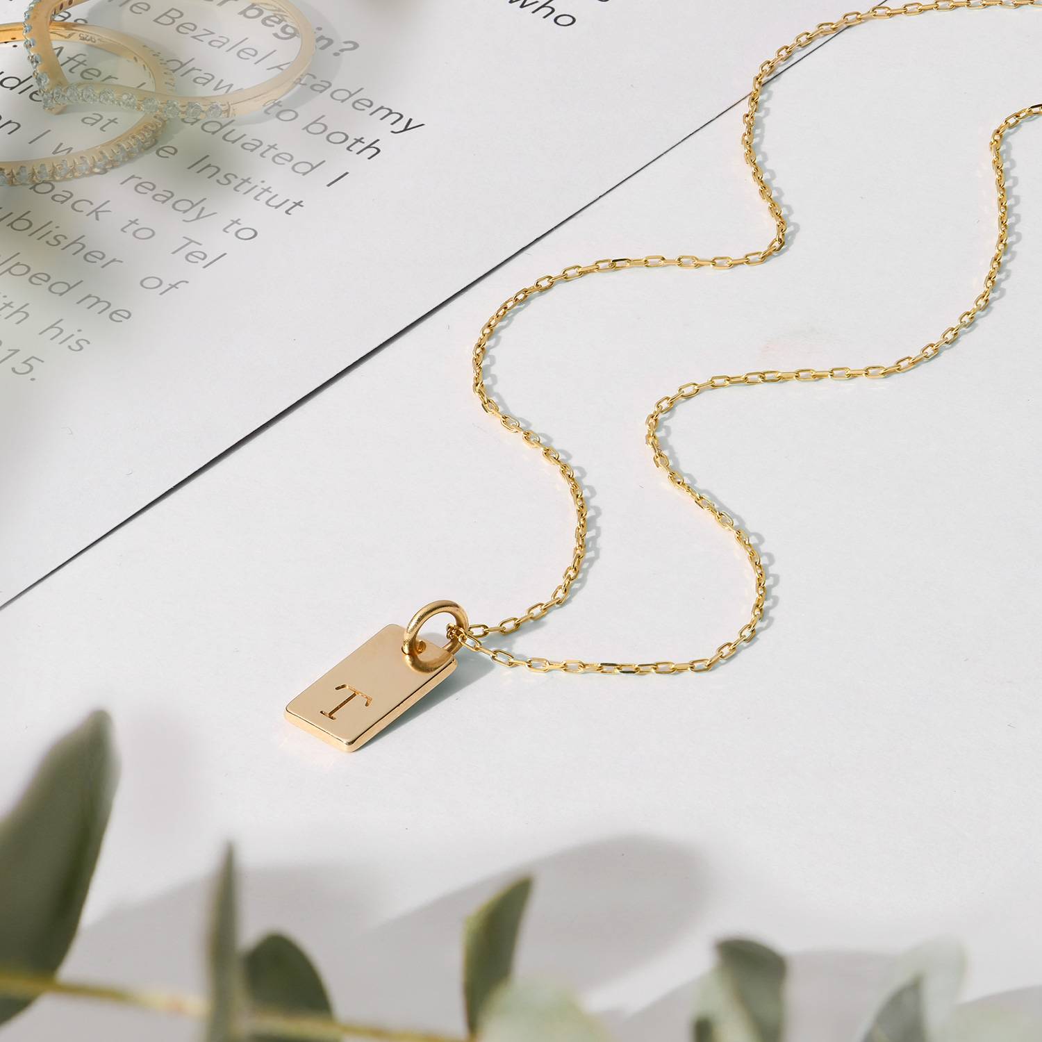 Willow tag Initial Necklace - 14K Solid Gold-2 product photo