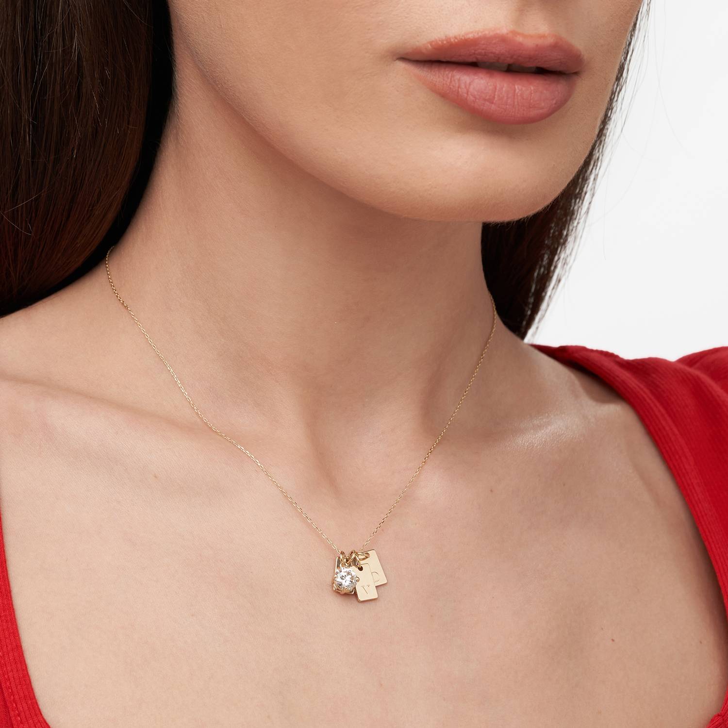 Willow Tag Initial Necklace With 1ct Diamond- 14k Solid Gold-2 product photo