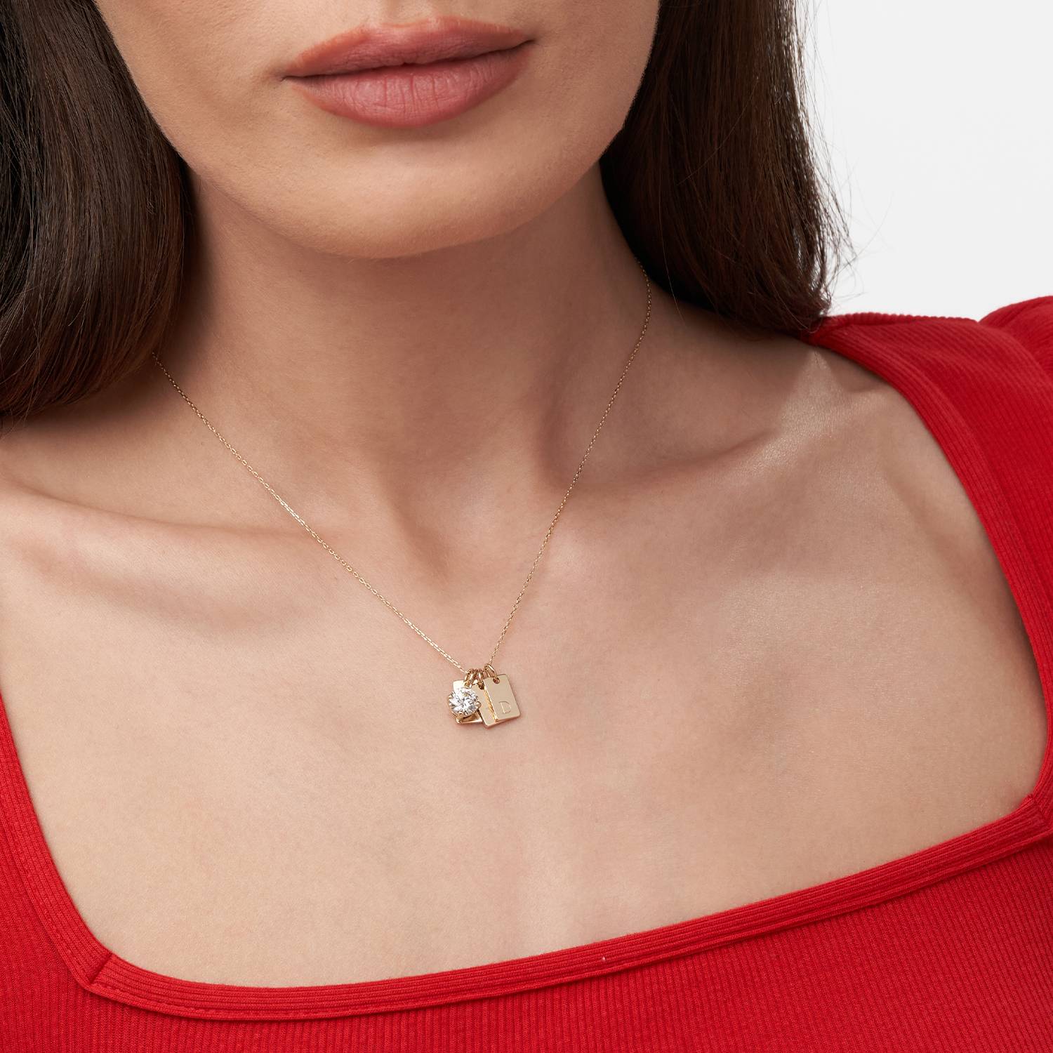 Willow Tag Initial Necklace With 1ct Diamond- 14k Solid Gold-6 product photo