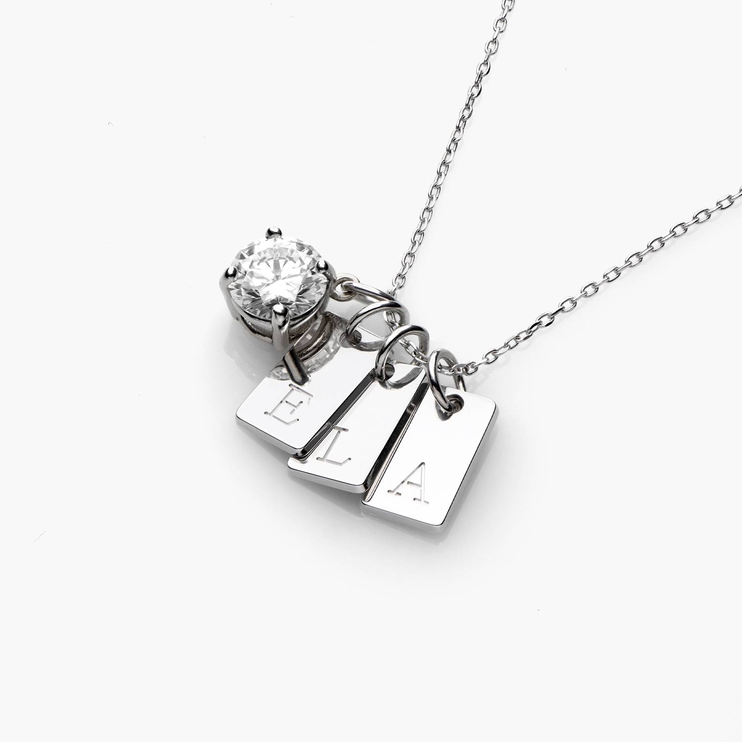 Willow Tag Initial Necklace With 1ct Diamond- 14k White Gold-6 product photo