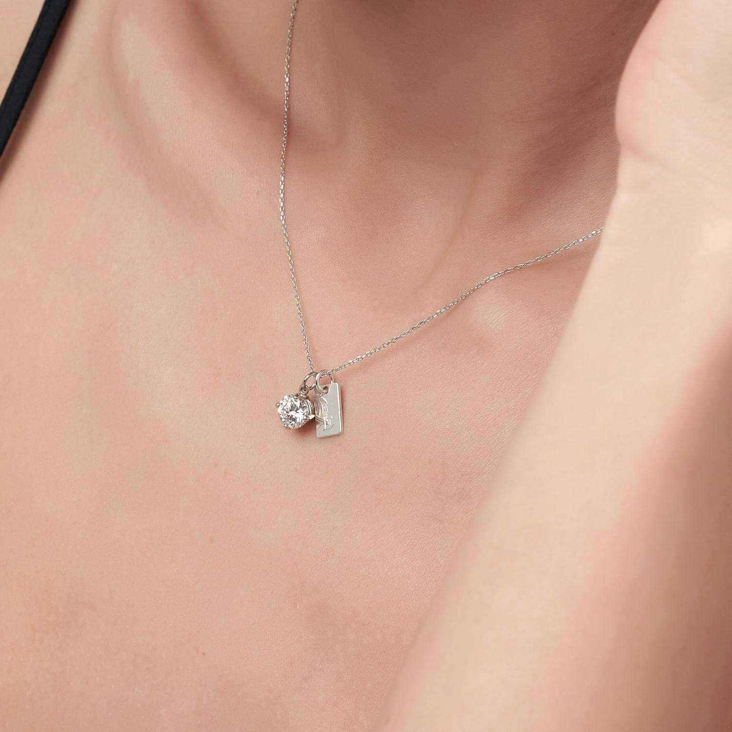 Willow Tag Initial Necklace With 1ct Diamond- 14k White Gold-2 product photo