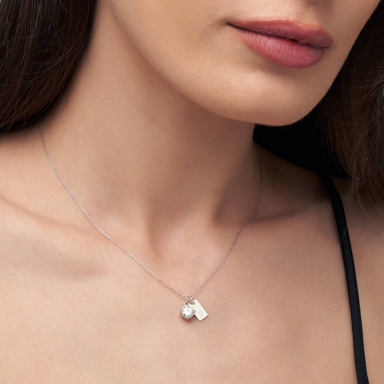 Willow Tag Initial Necklace With 1ct Diamond- 14k White Gold-4 product photo