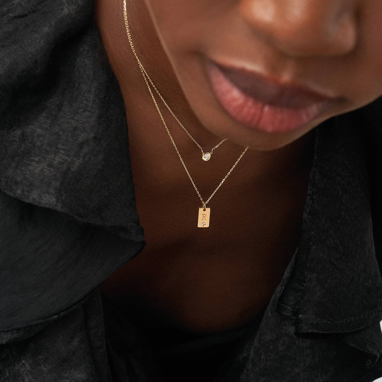 Willow Tag Initial Necklace with Diamond - 10k Solid Gold-2 product photo