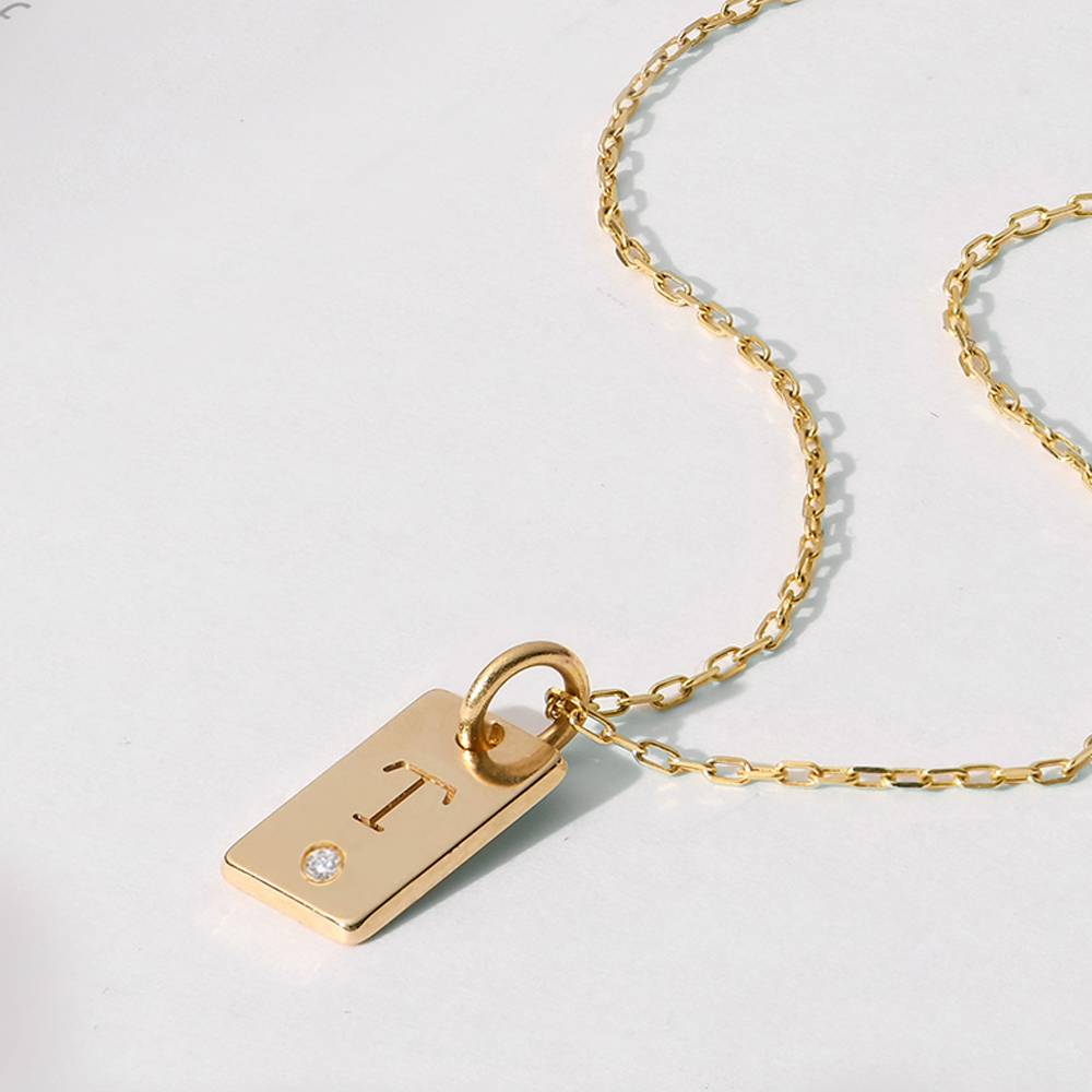 Willow Tag Initial Necklace With Diamond - 14k Yellow Gold-2 product photo