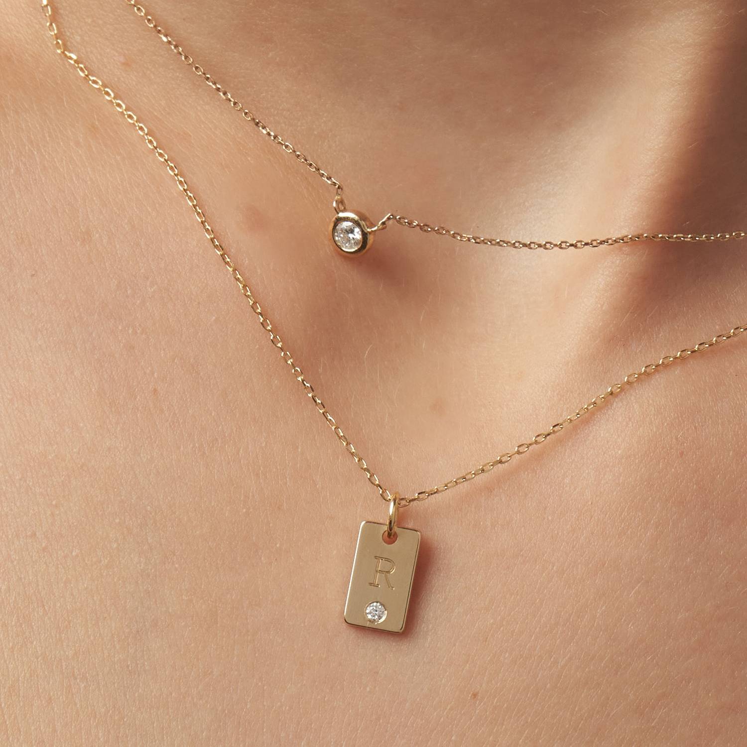 Willow Tag Initial Necklace With Diamond - 14k Yellow Gold-1 product photo