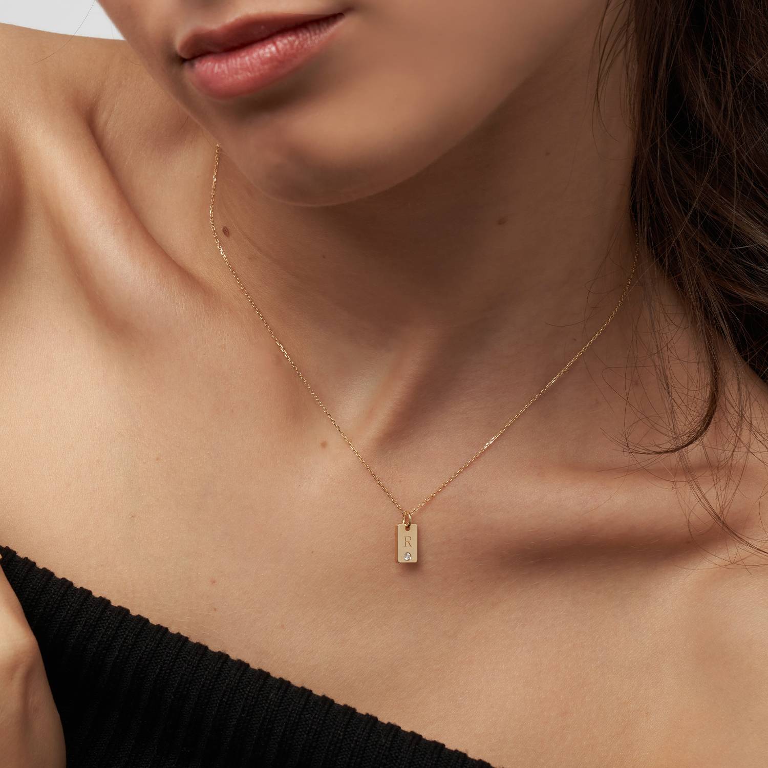 Willow Tag Initial Necklace With Diamond - 14k Yellow Gold-3 product photo