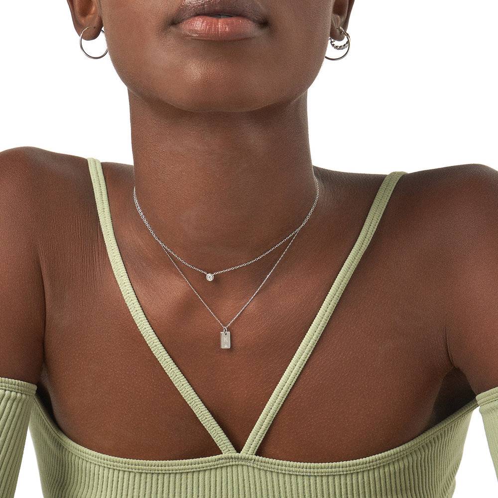 Willow Tag Initial Necklace With Diamond- 14k White Gold-4 product photo