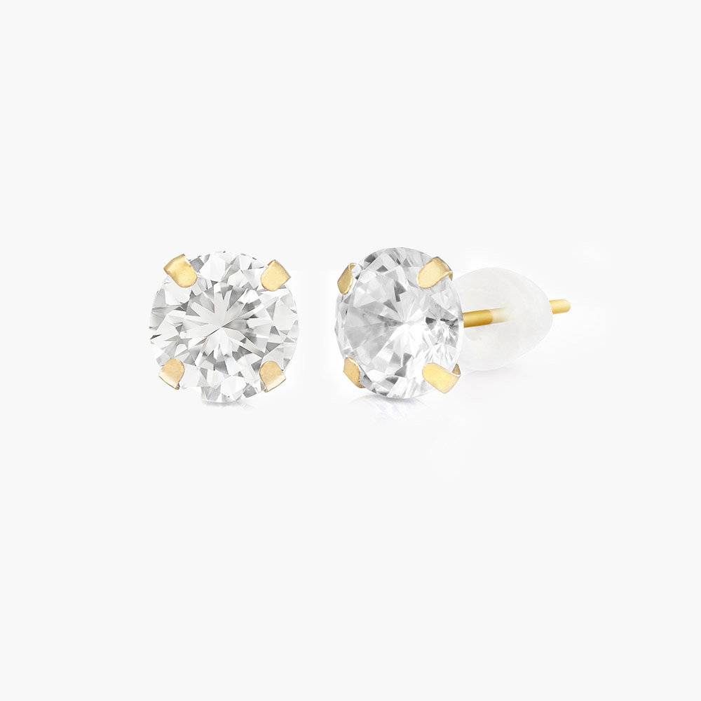 Cubic Zirconia Stud Earrings - 10K Solid Gold-1 product photo