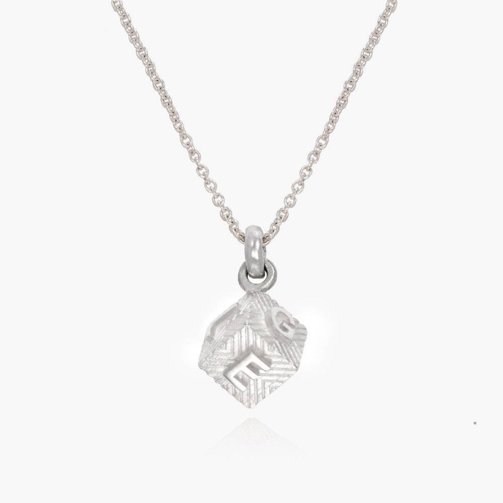 3D Cube Initial Necklace - Silver