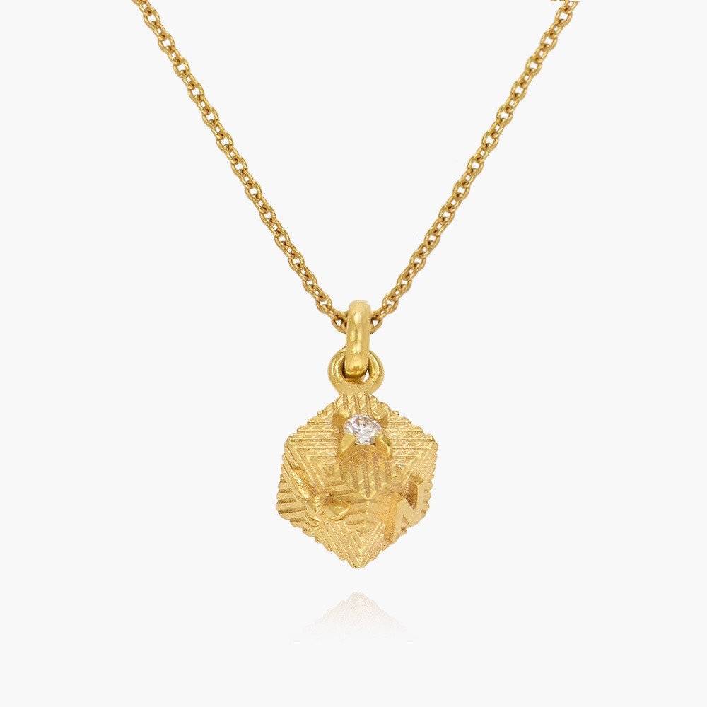 3D Cube Initial Necklace With Diamond - Gold Vermeil