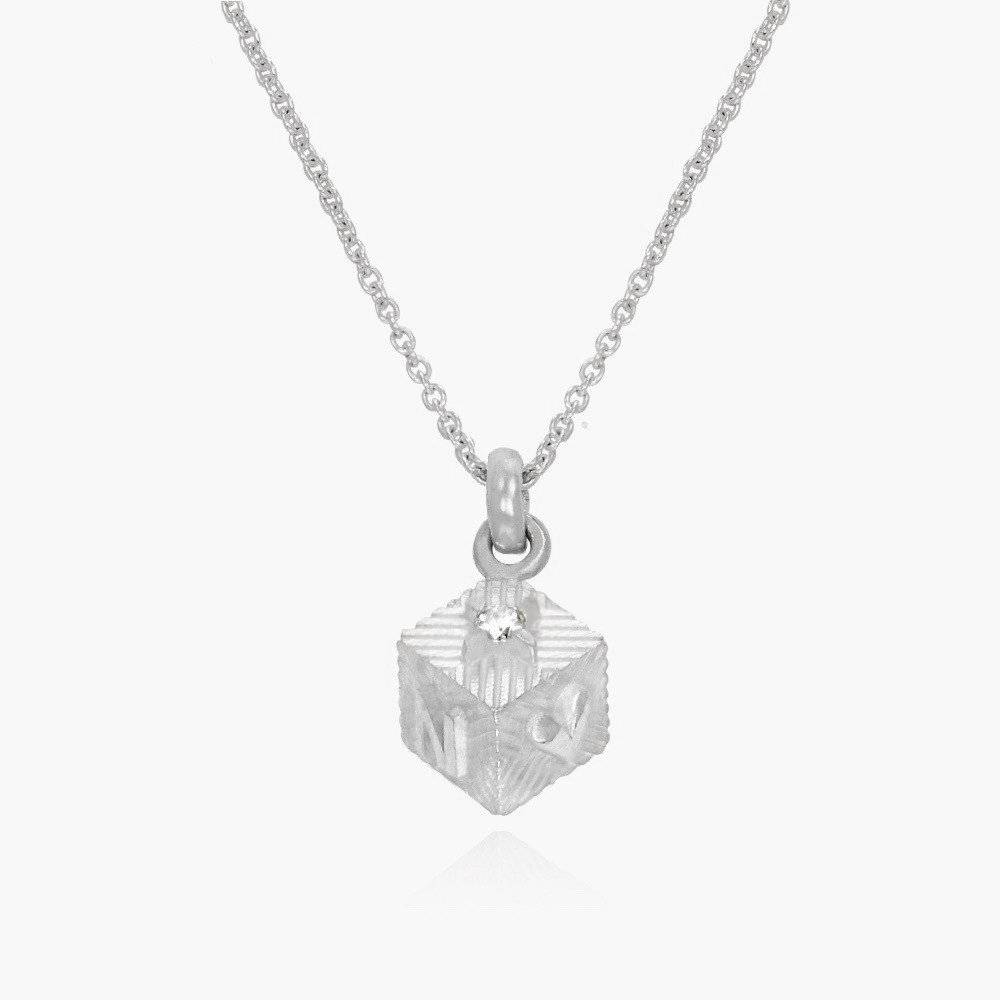 3D Cube Initial Necklace With Diamond - Silver