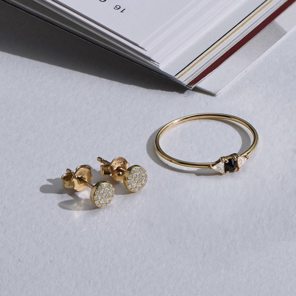 Alice Diamond Pave Stud Earrings - 14K Solid Gold-3 product photo