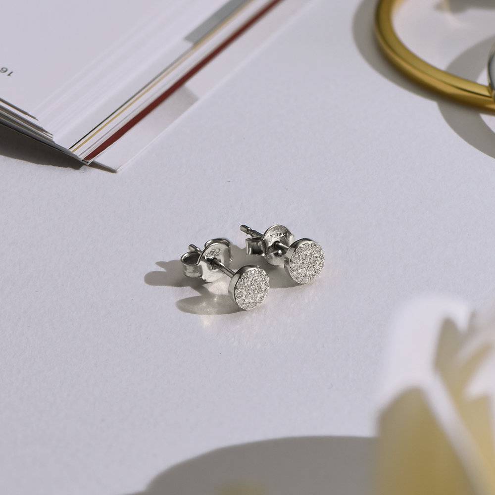 Alice Diamond Pave Stud Earrings - Sterling Silver-2 product photo