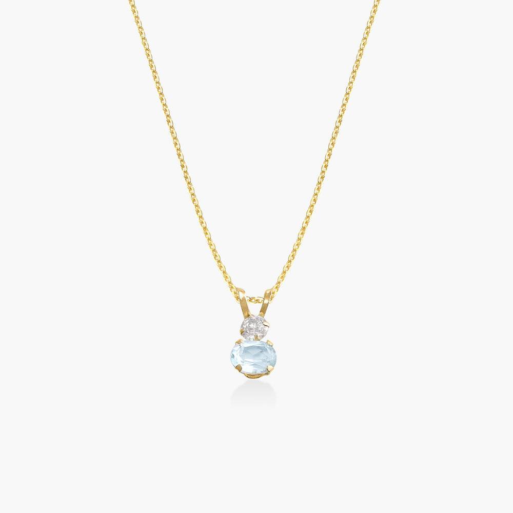 Aquamarine and Cubic Zirconia Pendant Necklace - 14K Solid Gold-2 product photo