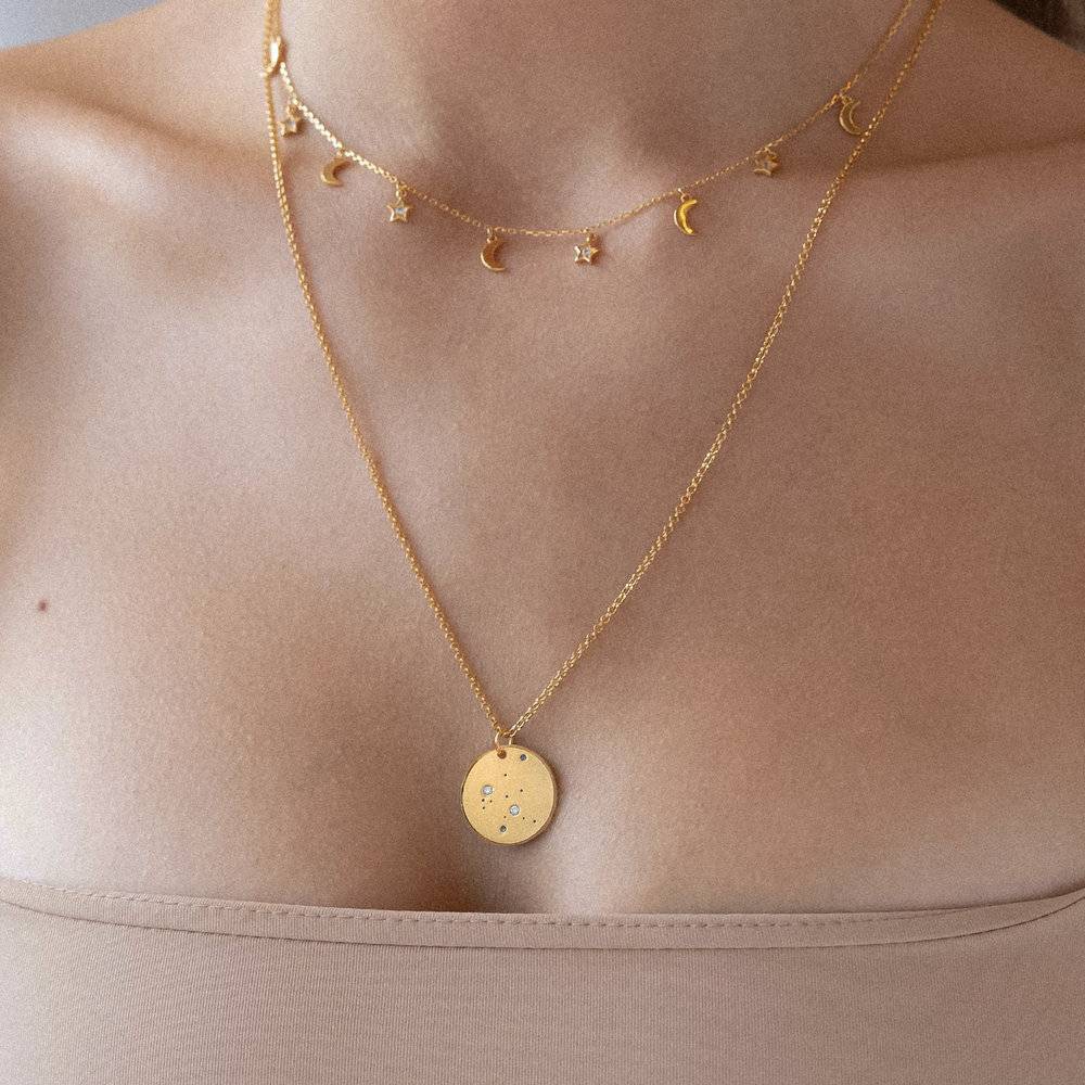 Aquarius Zodiac Necklace with Diamonds - Gold Plated-2 photo du produit