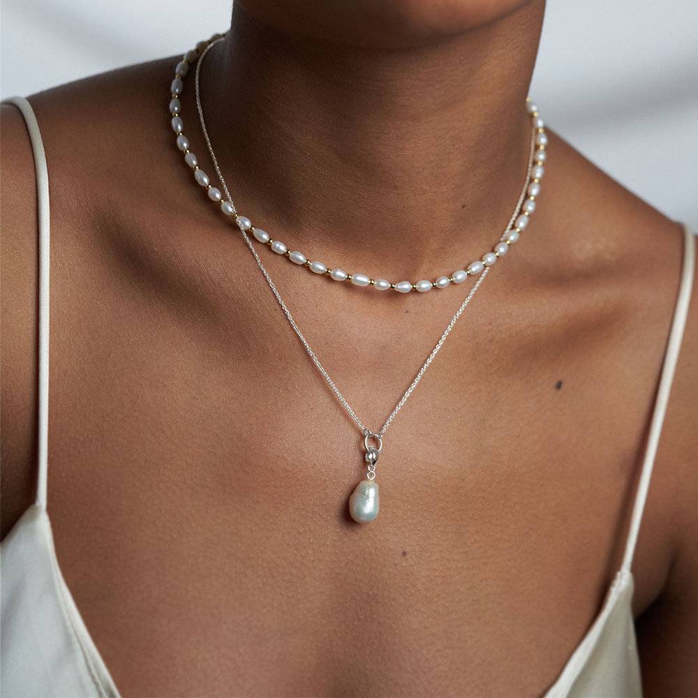 Ariel White Pearl Necklace - Silver-4 product photo