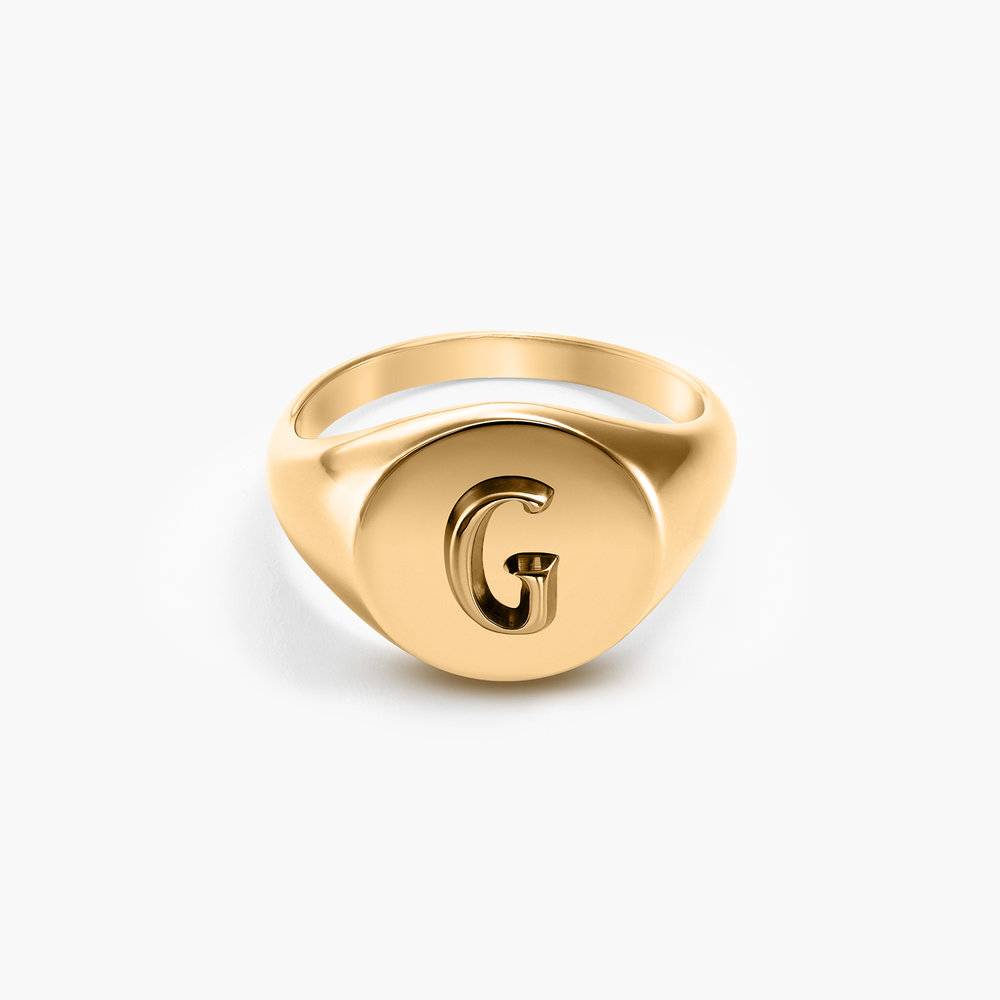 Ayla Round Initial Signet Ring - Gold Vermeil