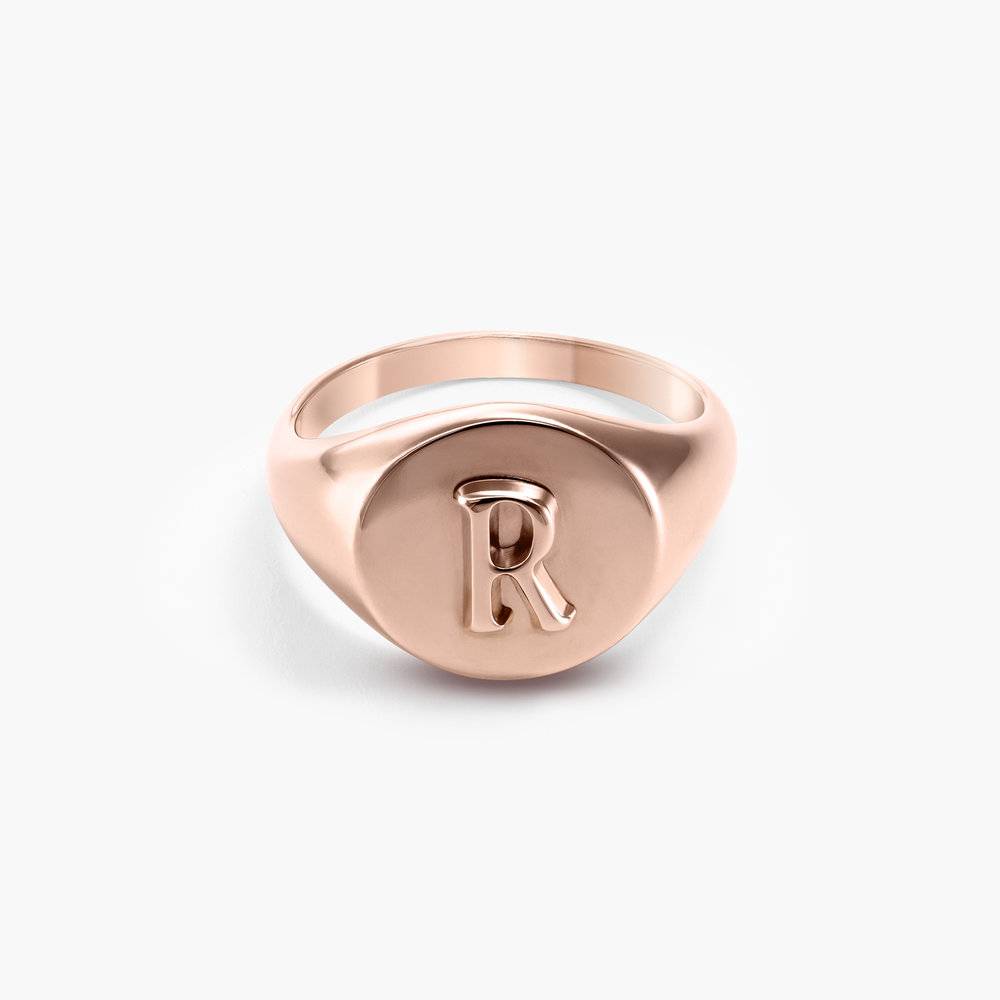 Ayla Round Initial Signet Ring - Rose Gold Plating product photo