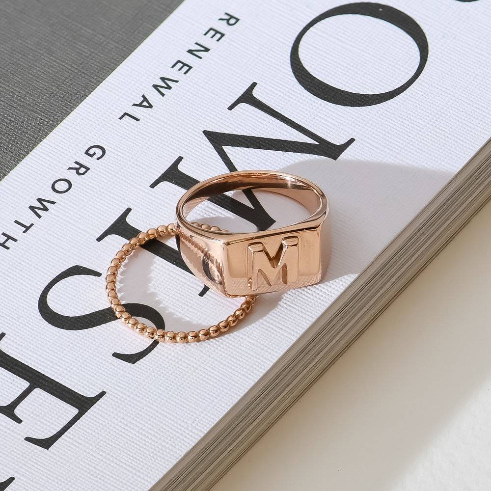 Ayla Square Initial Signet Ring - Rose Gold Plating product photo