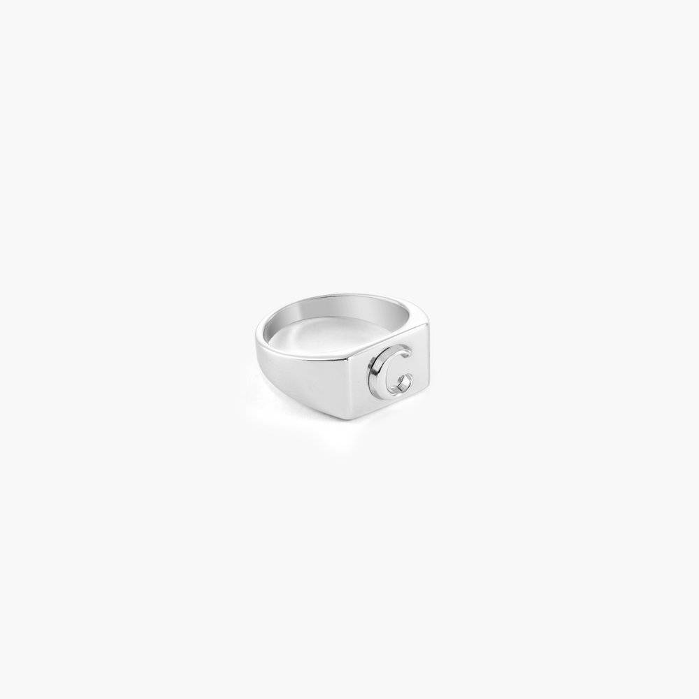 Ayla Square Initial Signet Ring - Sterling Silver
