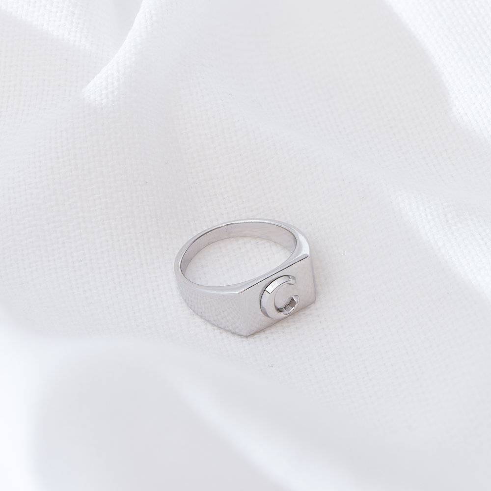 Ayla Square Initial Signet Ring - Sterling Silver