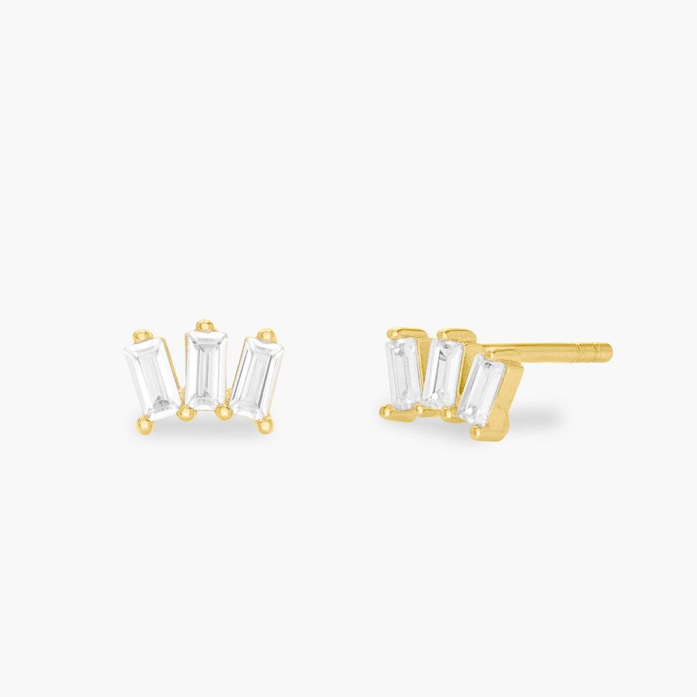 Baguette Stud Earrings- Gold Plating with Cubic Zirconia-3 product photo