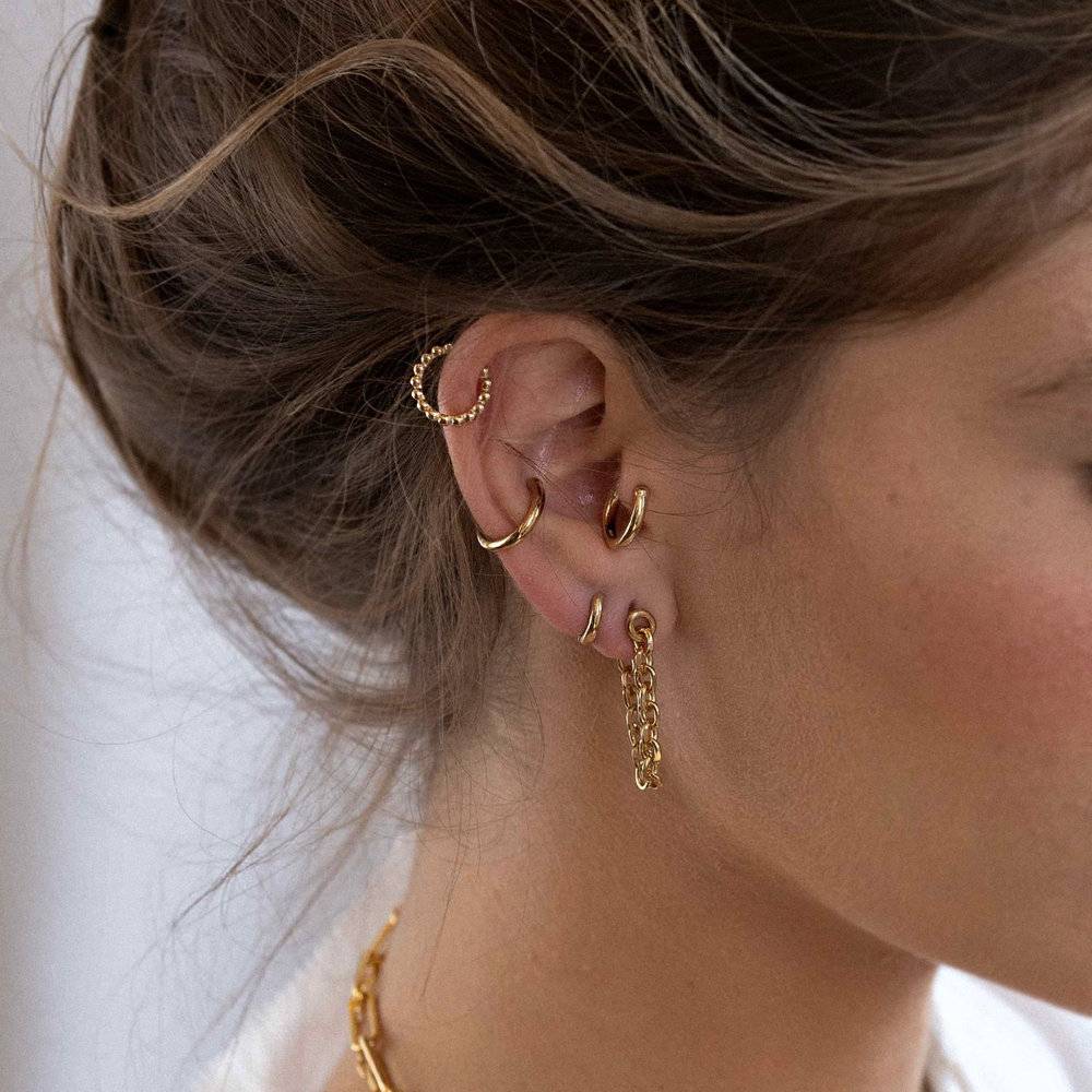 Beaded Ear Cuff Cartilage Hoop Earrings - Gold Plated-3 product photo