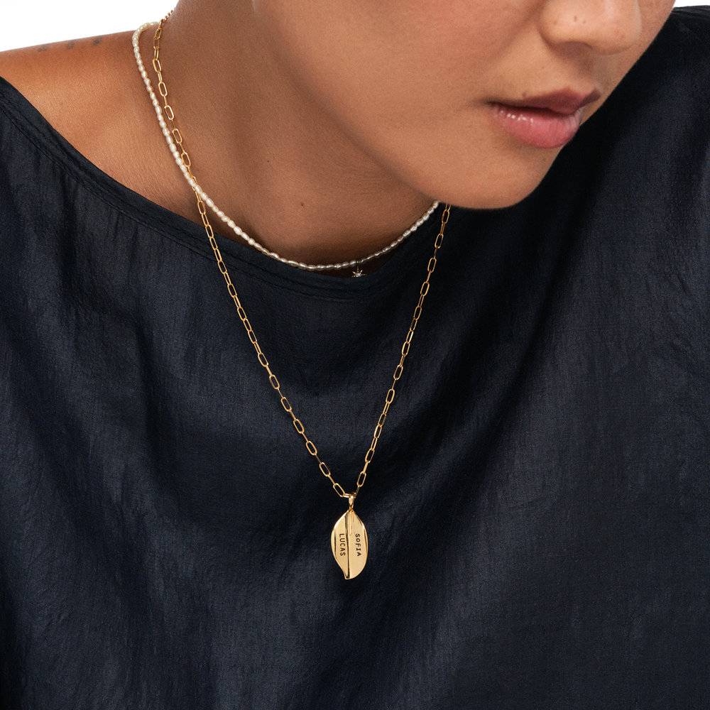 Big Leaf Necklace With Engraving - Gold Vermeil-4 product photo