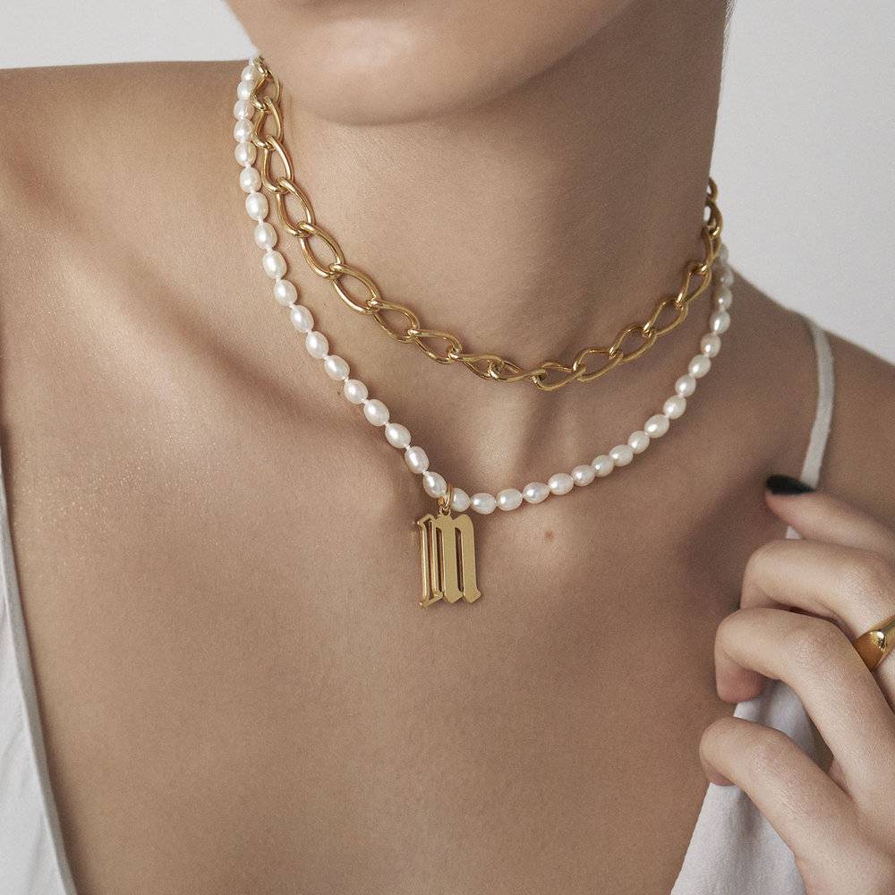 Billie Initial Pearls Necklace - Gold Vermeil-1 product photo