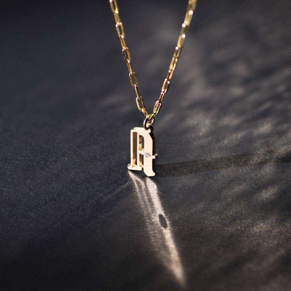 Billie Initial Link Chain Necklace With Diamonds- 14K Solid Gold-1 product photo
