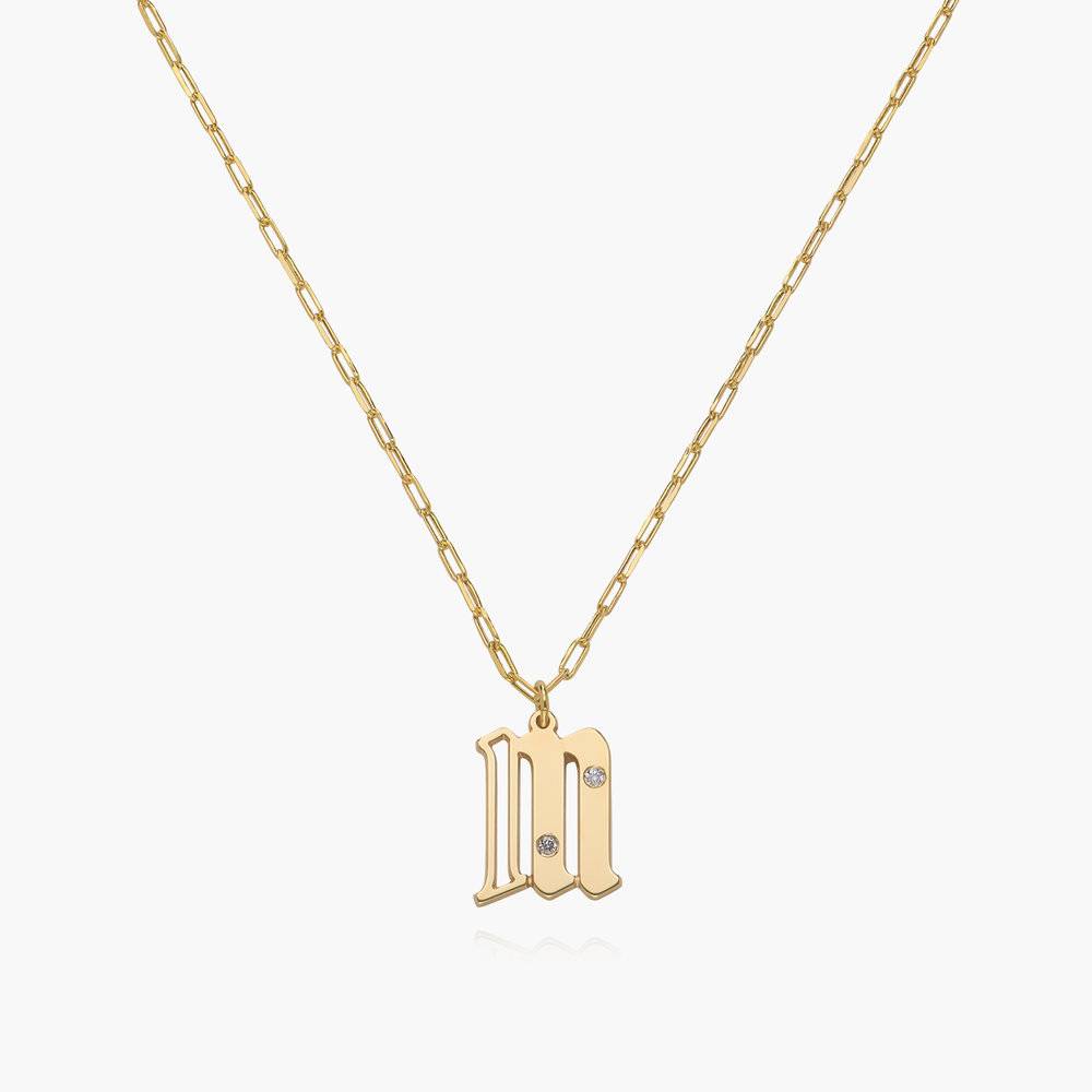 Billie Initial Link Chain Necklace With Diamonds- 14K Solid Gold-3 product photo