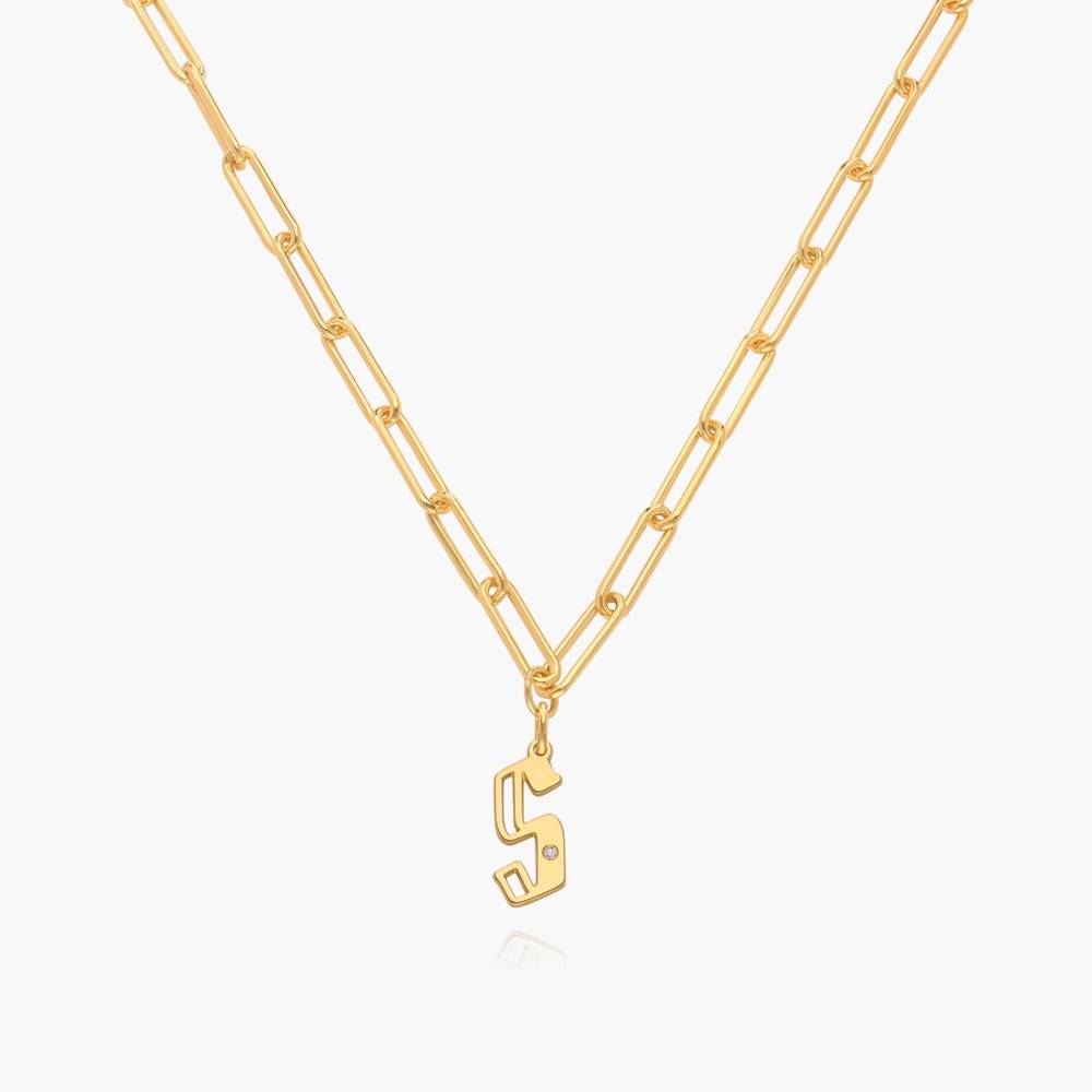 Billie Initial Link Chain Necklace With Diamonds - Gold Vermeil-7 product photo
