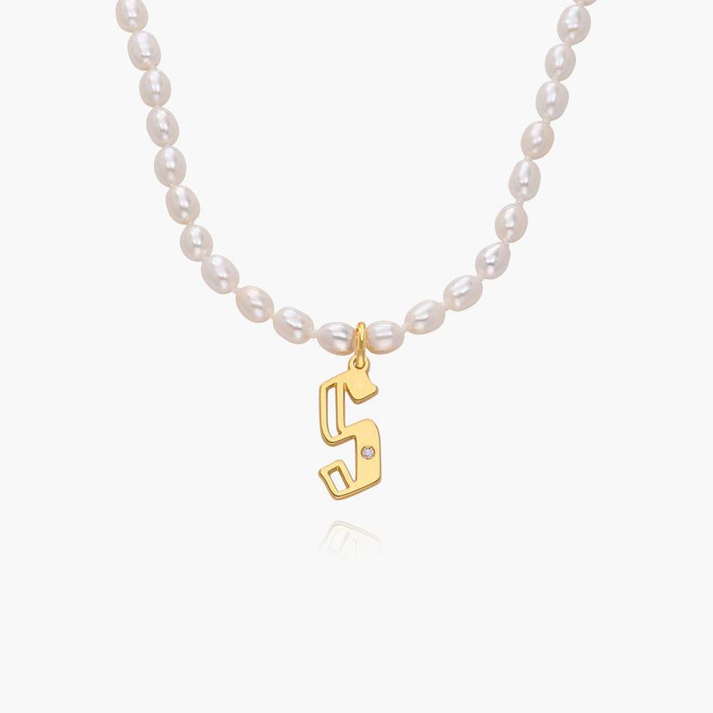 Billie Initial Pearls Necklace With Diamonds - Gold Vermeil product photo