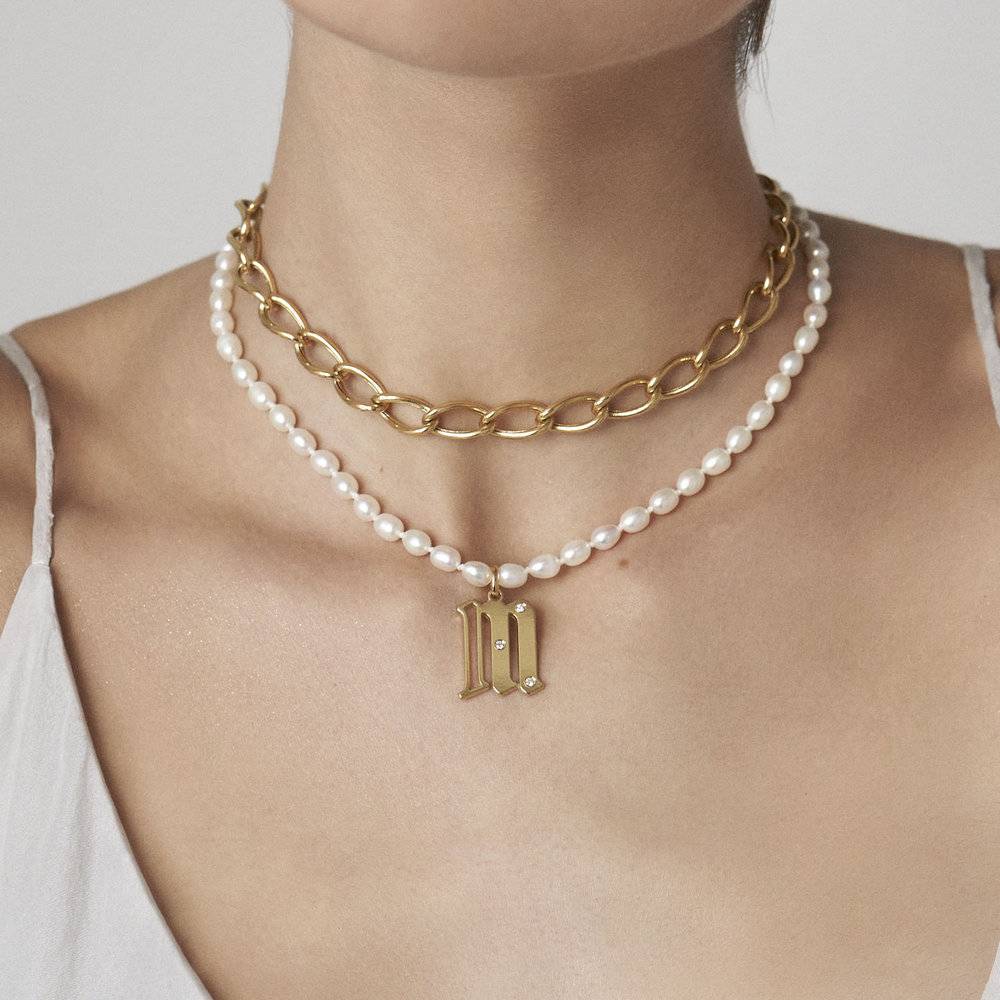 Billie Initial Pearls Necklace With Diamonds - Gold Vermeil-3 product photo