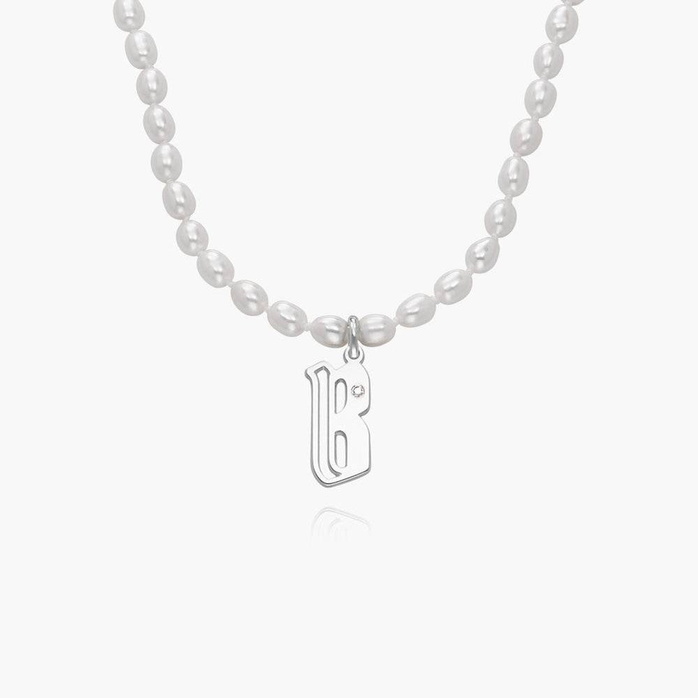 Billie Initial Pearls Necklace With Diamonds - Silver-2 product photo