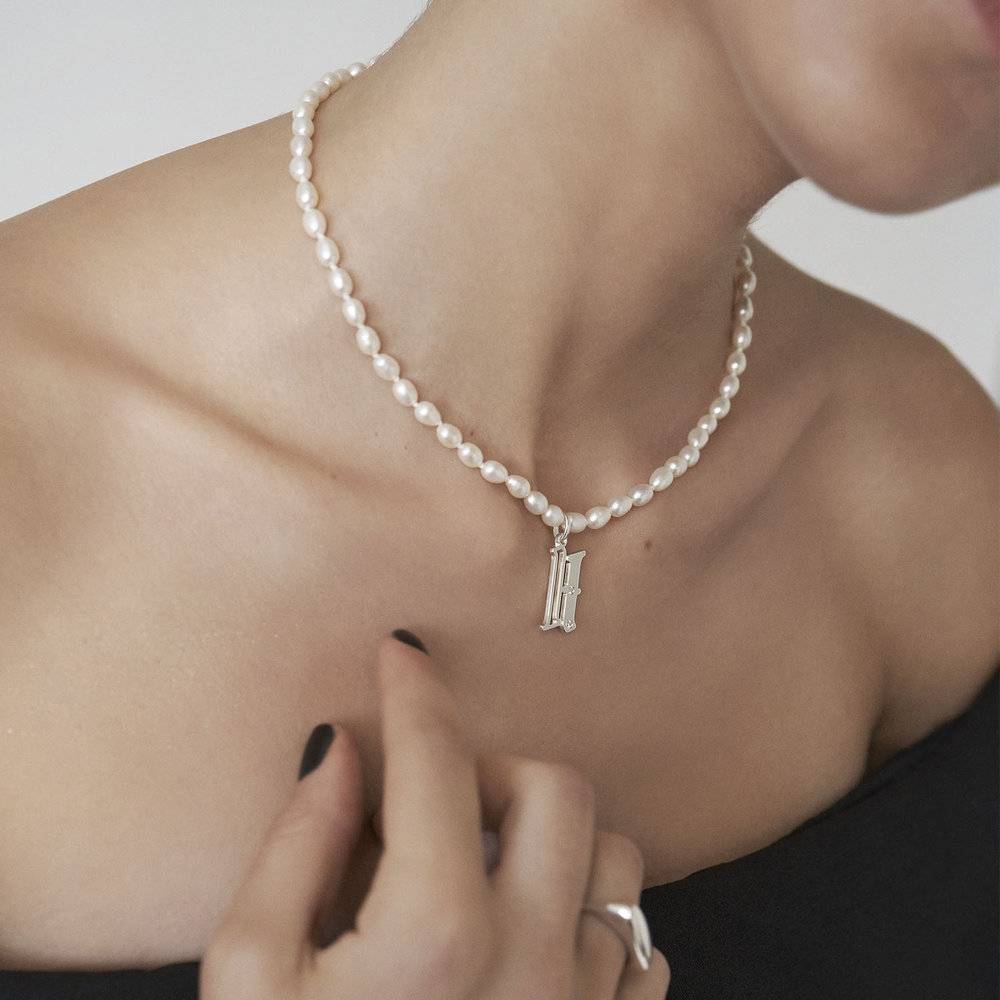 Billie Initial Pearls Necklace With Diamonds - Silver-3 product photo