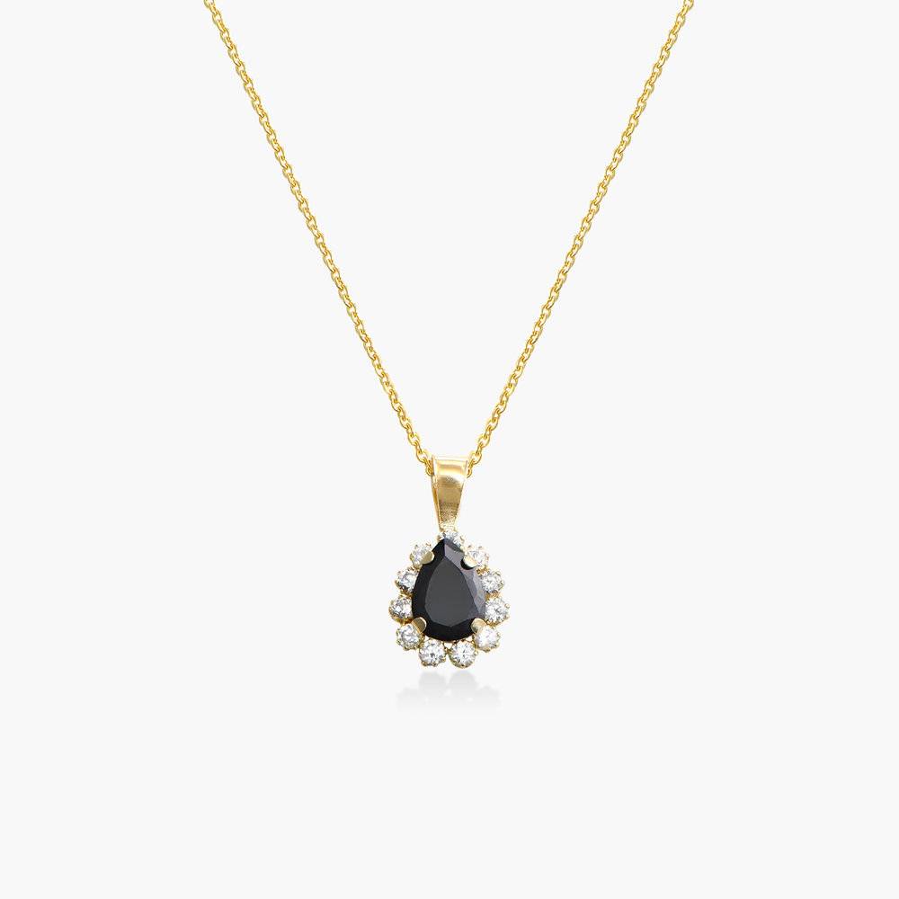 Black Sapphire and Cubic Zirconia Pendant Necklace - 14K Solid Gold-3 product photo