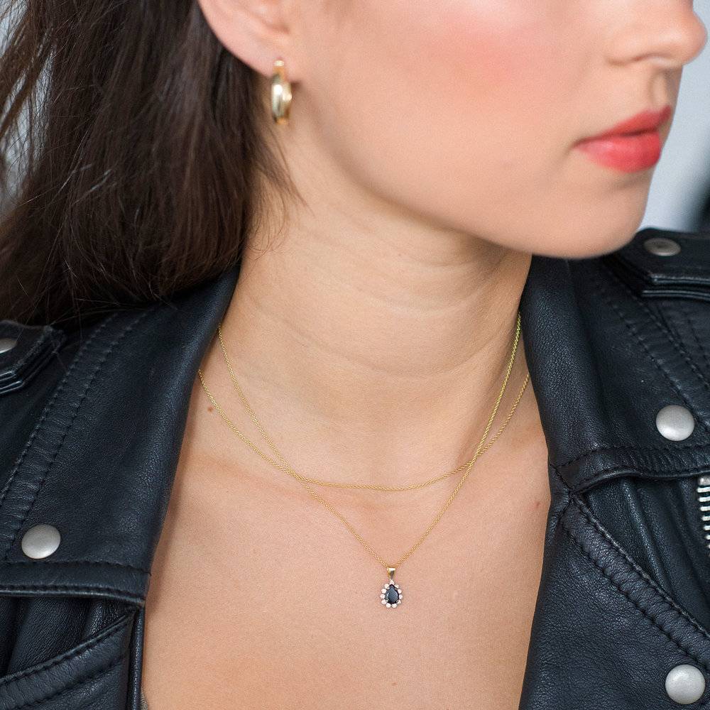 Black Sapphire and Cubic Zirconia Pendant Necklace - 14K Solid Gold-1 product photo