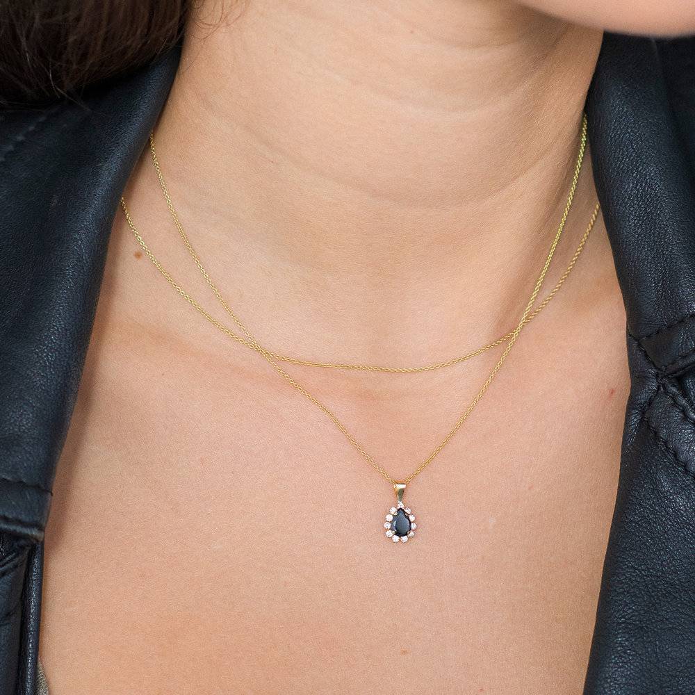 Black Sapphire and Cubic Zirconia Pendant Necklace - 14K Solid Gold