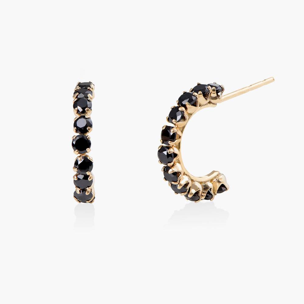 Black Sapphire Hoop Earrings - 14K Solid Gold-2 product photo