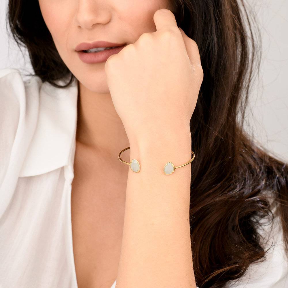 Blue Chalcedony Bangle Bracelet - Gold Plated-3 photo du produit