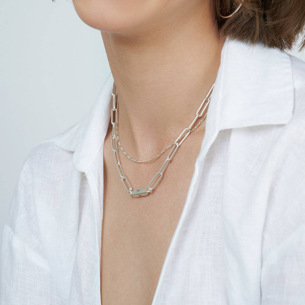 Ciara Custom Bar Paperclip Necklace - Silver-2 product photo