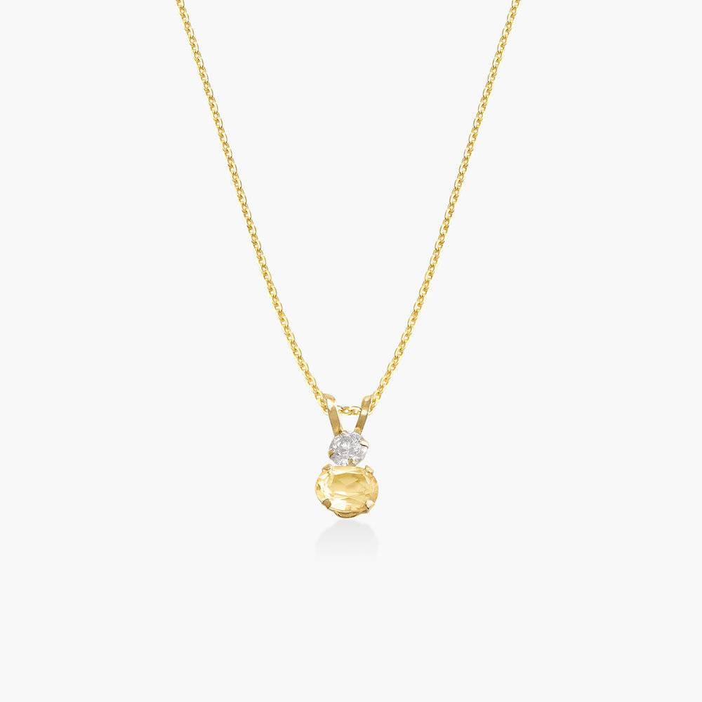 Citrine and Cubic Zirconia Pendant Necklace - 14K Solid Gold product photo
