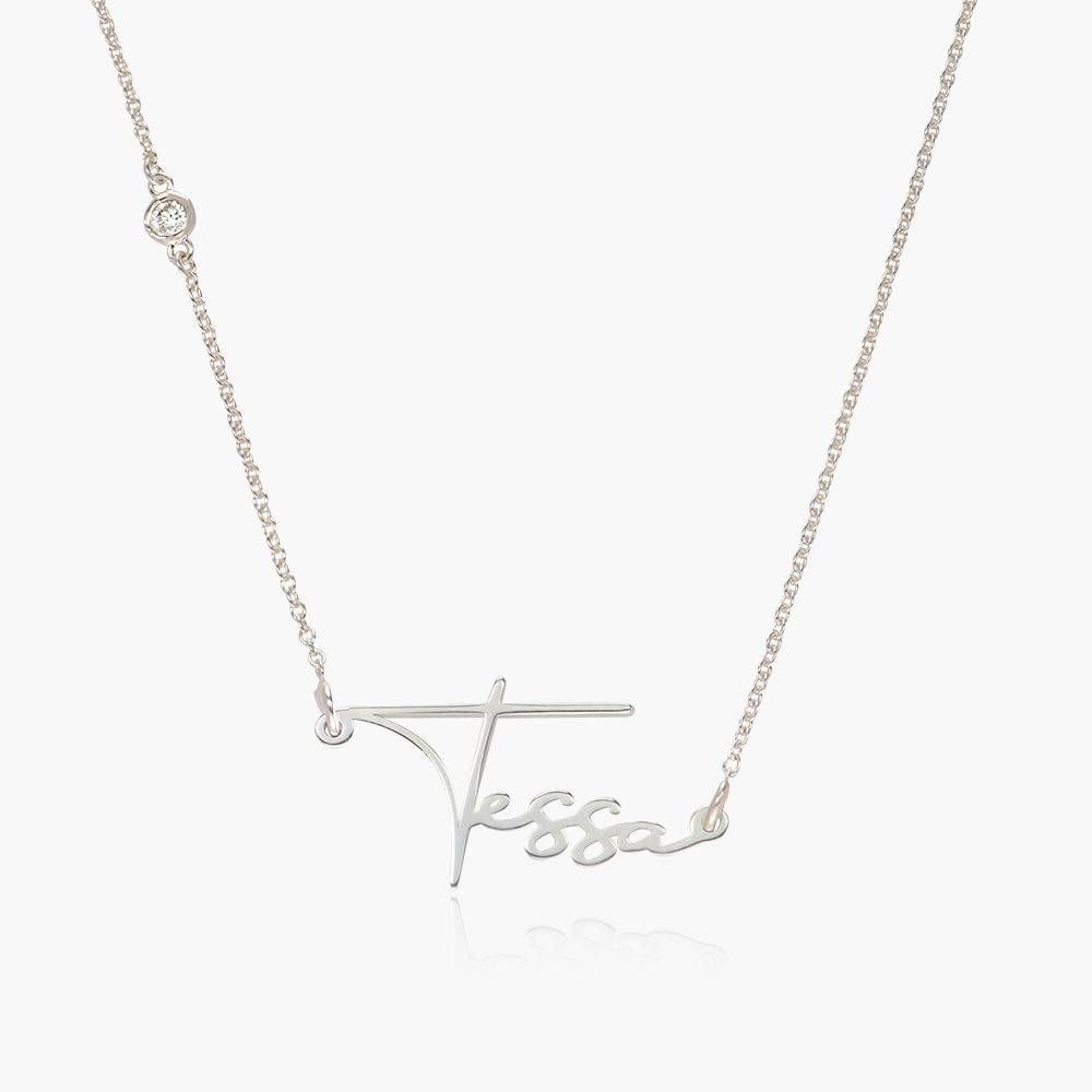 Belle Custom Name Necklace With Diamonds - Silver